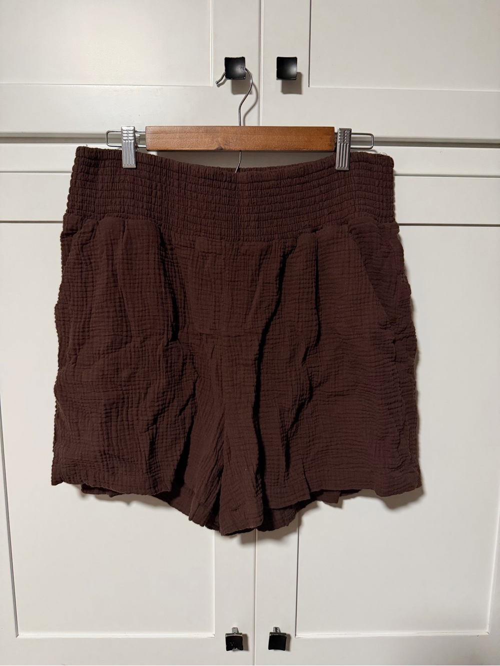 Cynthia Rowley 100% Cotton
 Dark Brown Textured High-Waist Shorts